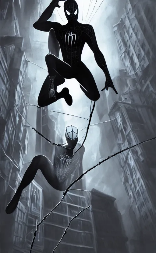 Image similar to spiderman noir, dynamic lighting, photorealistic fantasy concept art, trending on art station, stunning visuals, creative, cinematic, ultra detailed