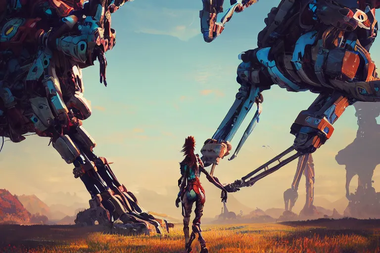 Image similar to longleg machine mecanical creature robot of horizon forbidden west horizon zero dawn bioluminiscence global illumination ray tracing hdr fanart arstation by ian pesty and alena aenami artworks in 4 k