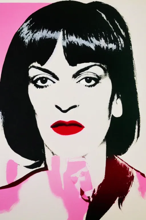 Prompt: mia wallace from pulp fiction painted by andy warhol