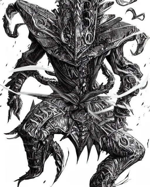 Image similar to A d&d mimic leaving a chest, black and white, fantasy art, monster art, in the style of masami kurumada, illustration, epic, fantasy, intricate, hyper detailed, artstation, concept art, smooth, sharp focus, ray tracing