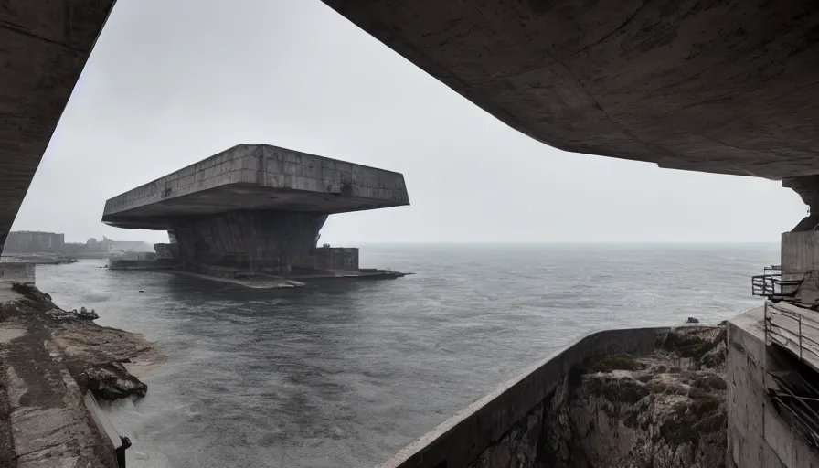 Image similar to big brutalist imperial military base on cliffs, drawing architecture, very long shot, top angle, imperial architecture in rogue one, pritzker architecture prize, brutalism architecture, jan urschel