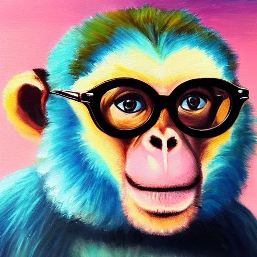 Prompt: Rich monkey wearing beautiful glasses, oil painting