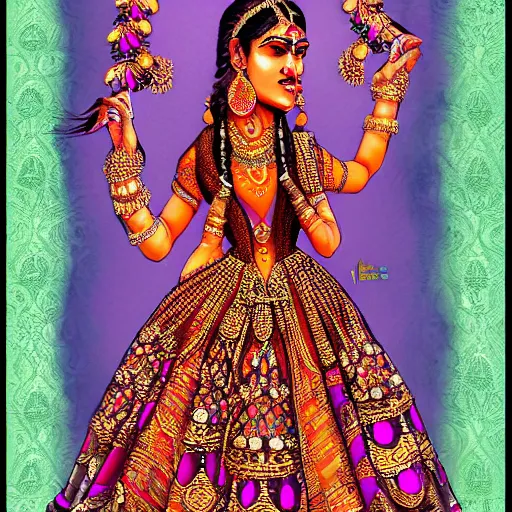 Image similar to indian hindu woman in an intricate beautiful dress, ornate, psychedelic, trending on artstation