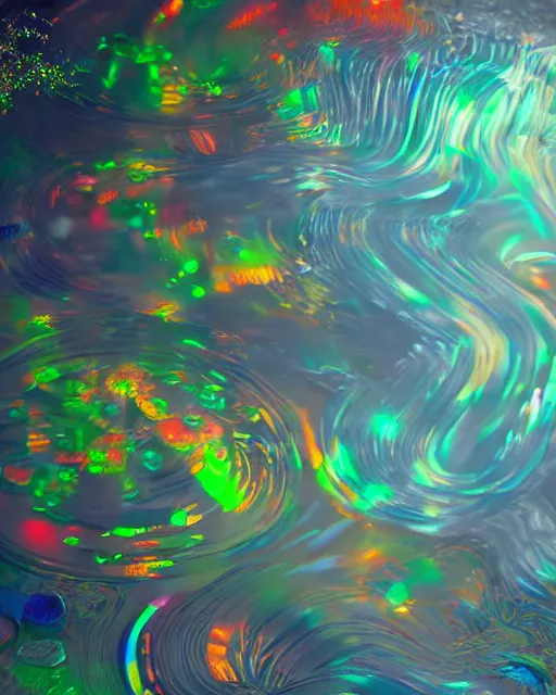 Image similar to special sleep clock, colorful water flowing from all sides, ticking sound visualized, cinematic lighting, interesting, high quality, perfect, 8 k high detail, masterpiece, trending on artstation