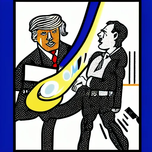 Prompt: “The FBI breaking into Donald trump’s safe in the style of lichtenstein”