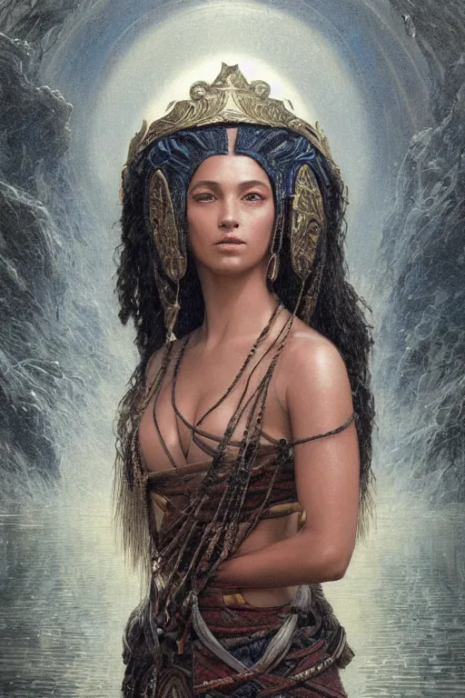 Prompt: Beautiful Maori princess - in the style of greg rutkowski,symetrical,orantalist,photo realistic,8k,epic, ultra detailed, by Gustave Doré, by Marco Turini, by Artgerm, Deviantart in the style of Tom Bagshaw, Cedric Peyravernay, Peter Mohrbacher by William-Adolphe Bouguereau, by frank frazetta, bloom, soft features