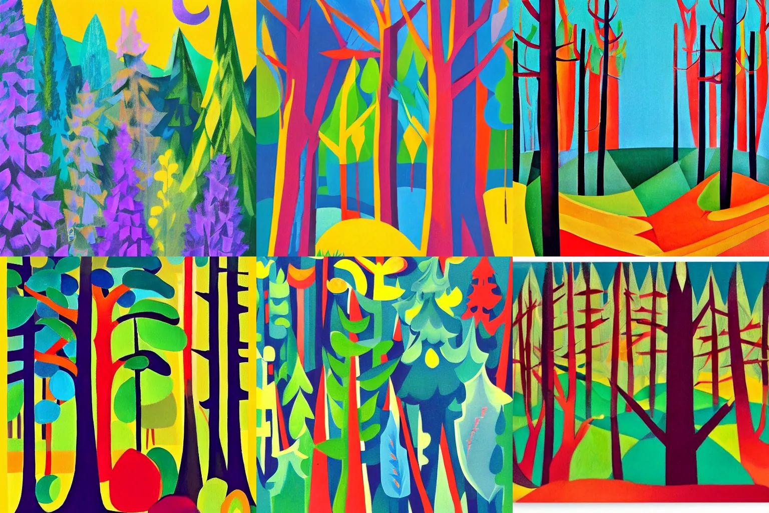 Prompt: a beautiful forest by Mary Blair