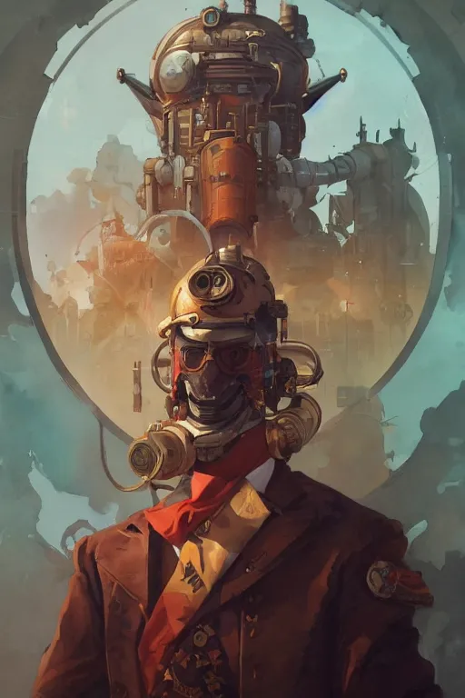 Image similar to zoomed out portrait of a duke, stylized illustration by peter mohrbacher and moebius, watercolor gouache detailed paintings, dieselpunk, solarpunk, artstation