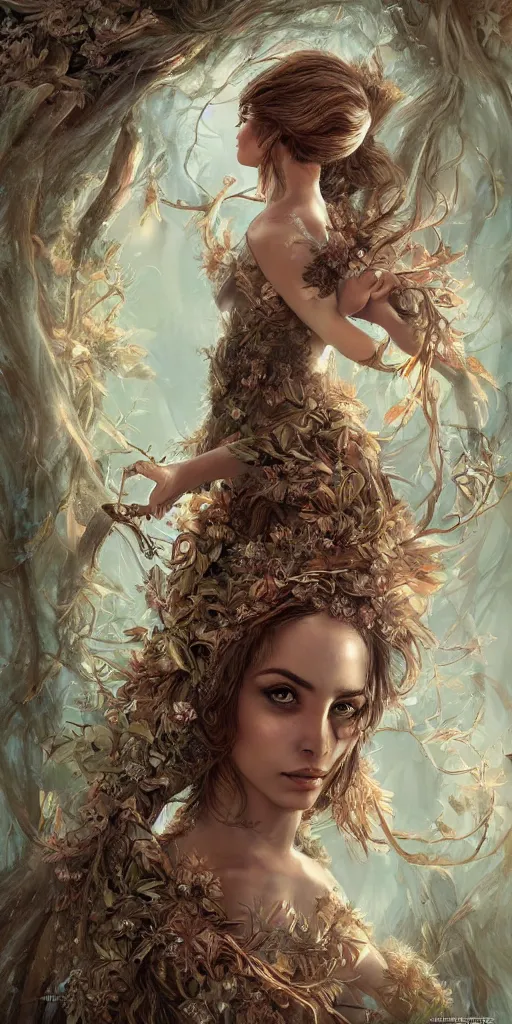 Image similar to ana de armas as a wood fairy, fantasy, intricate, elegant, highly detailed, digital painting, trending on artstation, digital illustration, in the style of Stanley Artgerm