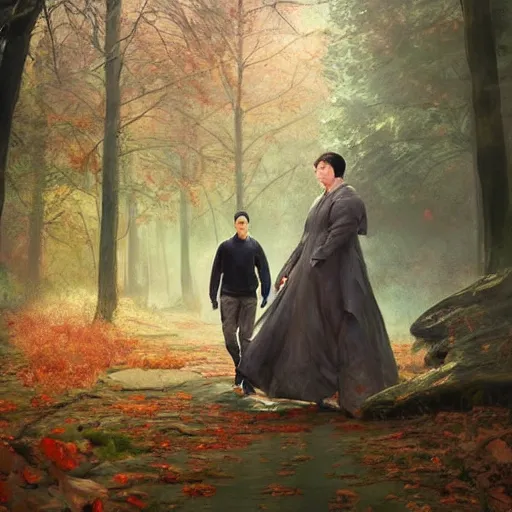 Prompt: supreme court justice elena kagan going for a walk in the woods, digital art by ruan jia and mandy jurgens and artgerm, highly detailed, trending on artstation, award winning