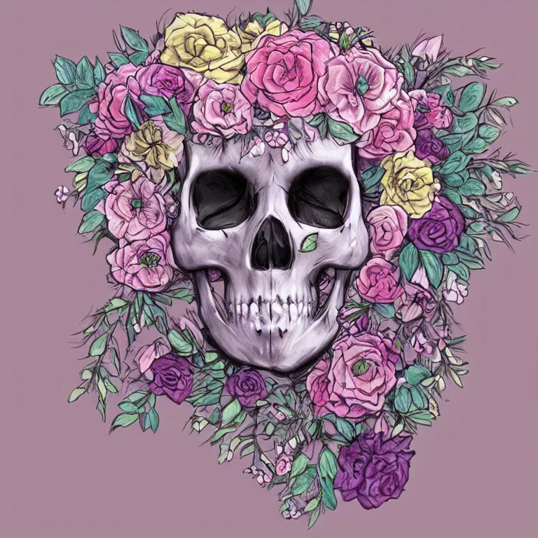 flower cat skull, digital art, pastel, artstation | Stable Diffusion ...