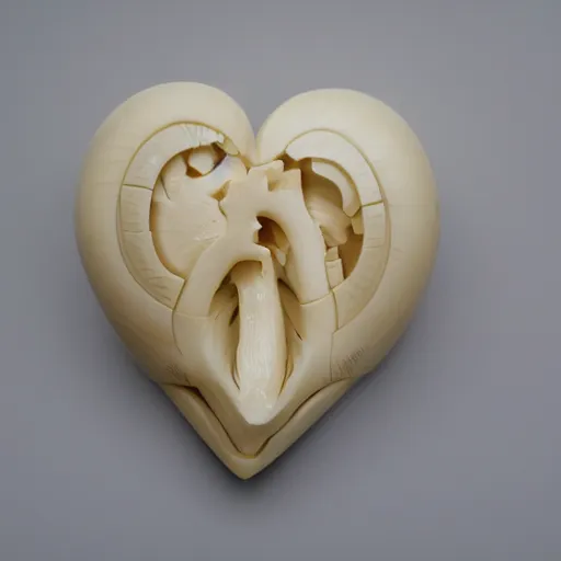 Prompt: anatomically correct heart carved out of ivory, canon 5 d 5 0 mm lens