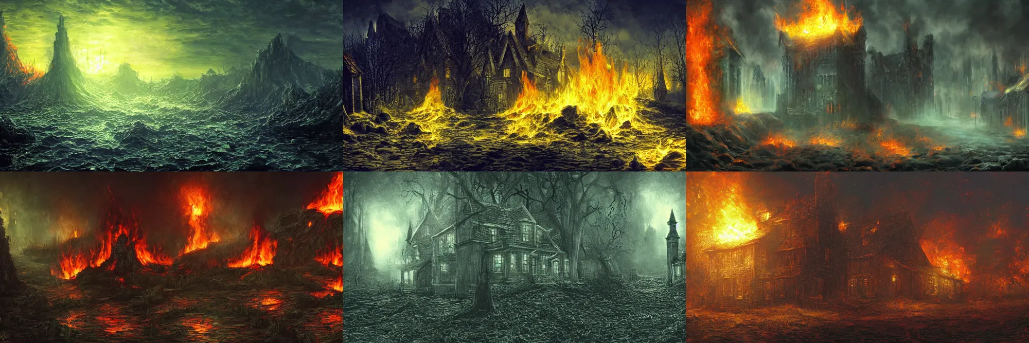 Prompt: desktop background inspired in H P Lovecraft novels, fire, highly detailed, realistic, fantastic