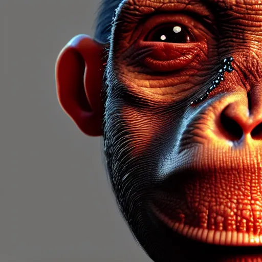 Prompt: a hyperrealistic surreal portrait of open sores, bumps, skin wounds, surface hives on the skin of a monkey covered with pox, hives, bumps, highly detailed, by Jason Edmiston and Ernst Jaeckel, octane render