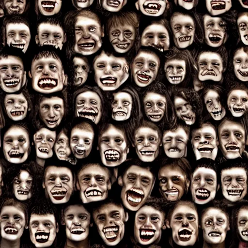 Prompt: rows of teeth where the eyes should be on the face of a person, photo, portrait, cinematic