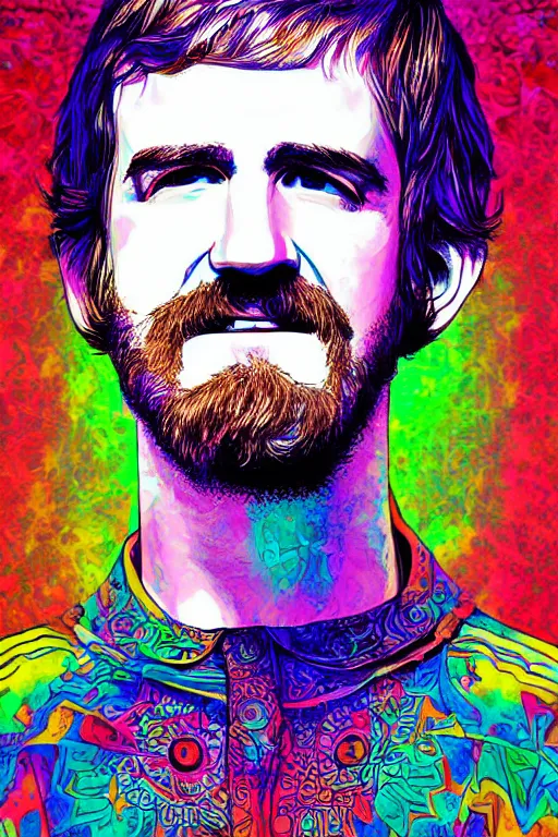 Image similar to inspirational style hope poster of bo burnham with beard, psychedelic colors, highly detailed, photograph, loving