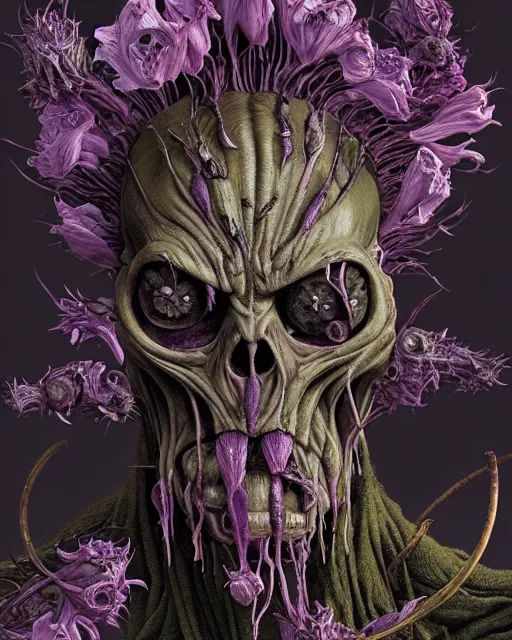 Image similar to the platonic ideal of flowers, rotting, moss, insects and praying of cletus kasady ultimate carnage thanos dementor chtulu nazgul davinci, detailed, intricate, hyperrealism, intense, scary, decay, dmt, art by brock hofer and artgerm and greg rutkowski and alphonse mucha