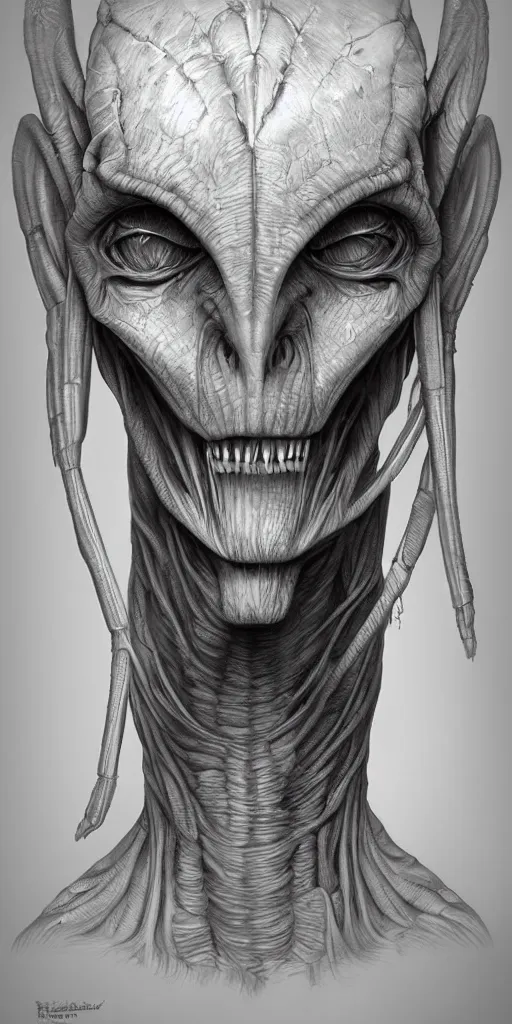 Image similar to portrait of a humanoid mantis alien, character design, detailed concept art by fortiche by anton semenov, by hr giger, by ross tran, masterpiece