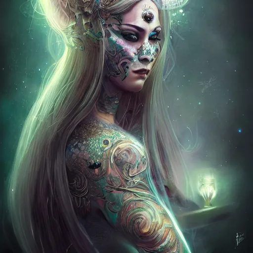 Prompt: a WLOP 3d render of very very highly detailed mystic, enigmatic, strange portrait of a phantom warrior with galaxy, tattoos by Anna Dittmann, intricate, extremely detailed, digital painting, artstation, concept art, smooth, sharp focus, illustration, intimidating lighting, incredible art,