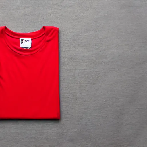 Prompt: high definition professional photo of a red t - shirt laying on a bed, displayed, promotional