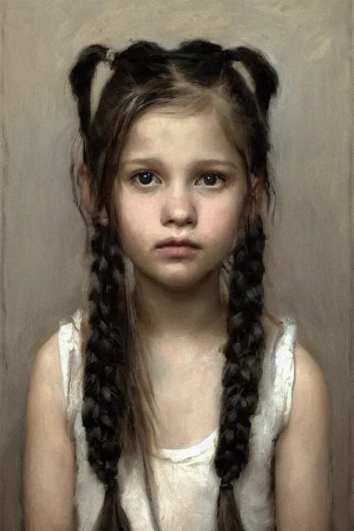 Image similar to “ little girl, pigtails hairstyle, practicing guitar, jeremy lipking, joseph todorovitch, casey baugh ”