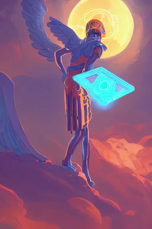 Image similar to the handsome god hermes, wearing winged helmet, holding glowing laptop computer, digital painting bioluminance alena aenami artworks in 4 k design by lois van baarle by sung choi by john kirby artgerm style pascal blanche and magali villeneuve