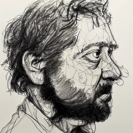 Image similar to a realistic yet scraggly portrait sketch of the side profile of a stern and sophisticated jay kay, trending on artstation, intricate details, in the style of frank auerbach, in the style of sergio aragones, in the style of martin ansin, in the style of david aja, in the style of mattias adolfsson