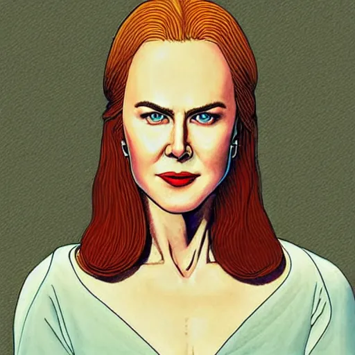 Prompt: “ nicole kidman retro minimalist portrait by jean giraud, moebius starwatcher comic, 8 k ”