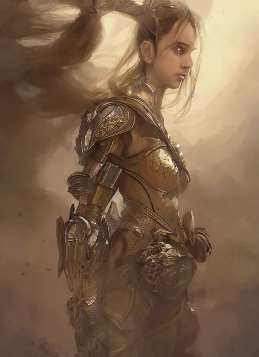 Image similar to a professional portrait of a beautiful young female, clothed in ethereal battle armor, olive skin, long dark hair, beautiful bone structure, symmetrical facial features, intricate, elegant, digital painting, concept art, smooth, sharp focus, finely detailed, illustration, from Valerian and the City of a Thousand Planets, in the style of Ruan Jia and Mandy Jurgens and Artgerm and Greg Rutkowski and William-Adolphe Bouguerea