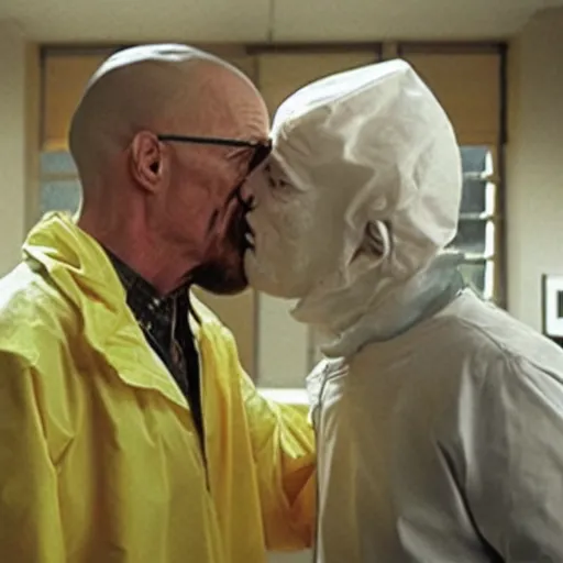 Image similar to Walter white kissing Micheal morbius