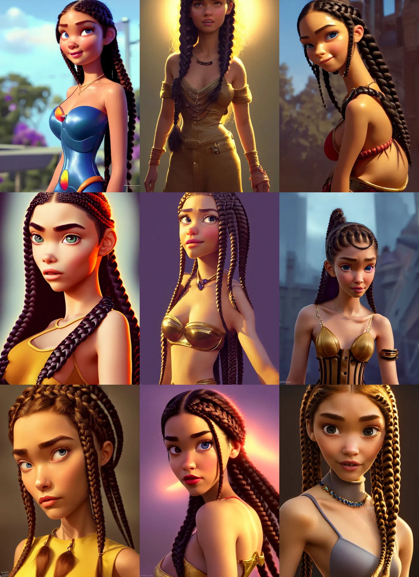 Prompt: pixar woman madison beer | baseball, braids, jewelry, bustier | glamorous oily soft polished rich enticing ornate modern | weta disney movie still photo | hi - fructose, sci fi fantasy, golden ratio, smooth, octane render, sharp focus, artstation, concept art | rutkowski, artgerm, mucha, wlop, loish |