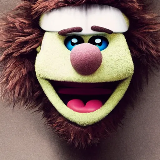 Image similar to a still of a forgotten muppet character looking very manly and modern, hilarious, laughing, hairy chest, huge chin, manly monster tough guy, roughled fur, photo real, photographic, photograph, artstation, trending, featured