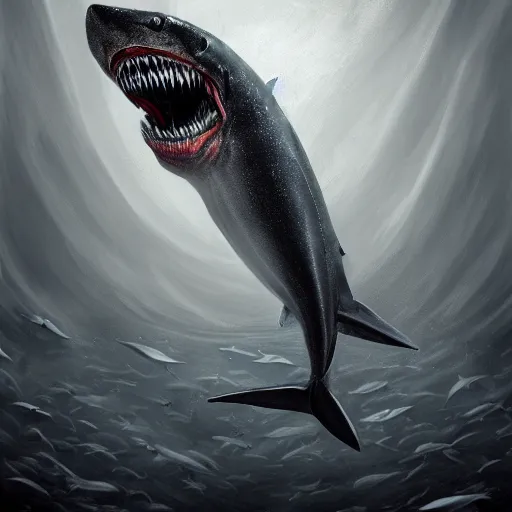 Prompt: a giant shark piranha, in a dark world, horror art, fantasy art, horror, spooky, super detailed, trending on artstation, hdr