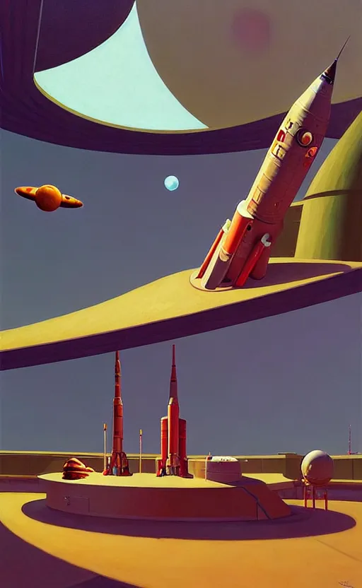 Prompt: Space rocket lunching station ,very coherent, painted by Edward Hopper, Wayne Barlowe, painted by James Gilleard, airbrush, art by JamesJean