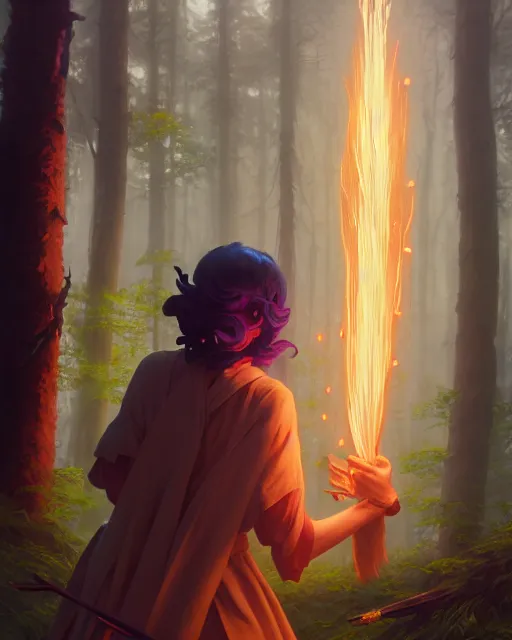 Image similar to highly detailed vfx portrait of a mage casting a wood spell, unreal engine, greg rutkowski, loish, rhads, beeple, makoto shinkai and lois van baarle, ilya kuvshinov, rossdraws, tom bagshaw, alphonse mucha, global illumination, detailed and intricate environment