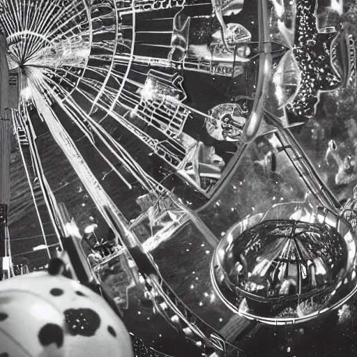 Image similar to photograph of an intergalactic amusement park