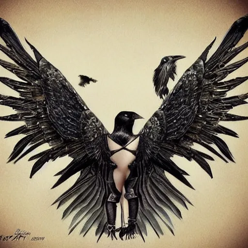 Image similar to beautiful woman with raven wings, gothic, highly detailed, realistic,