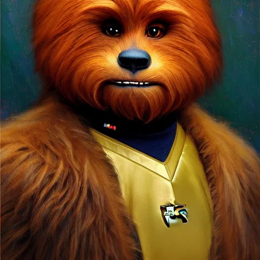 Image similar to a portrait of a wookie in a starfleet uniform star trek chief engineer. zootopia fursona furaffinity furry art detailed face highly detailed painting by gaston bussiere craig mullins jc leyendecker gustav klimt artgerm greg rutkowski furry