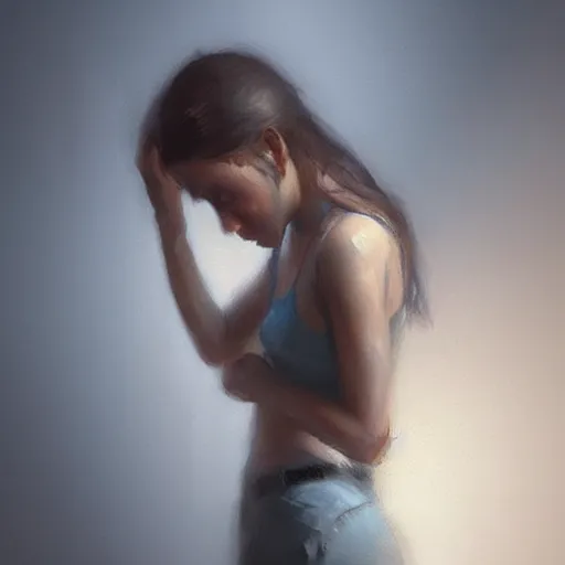 Image similar to “a girl crying in the corner by Greg Rutkowski, realism, depression, trending on artstation”