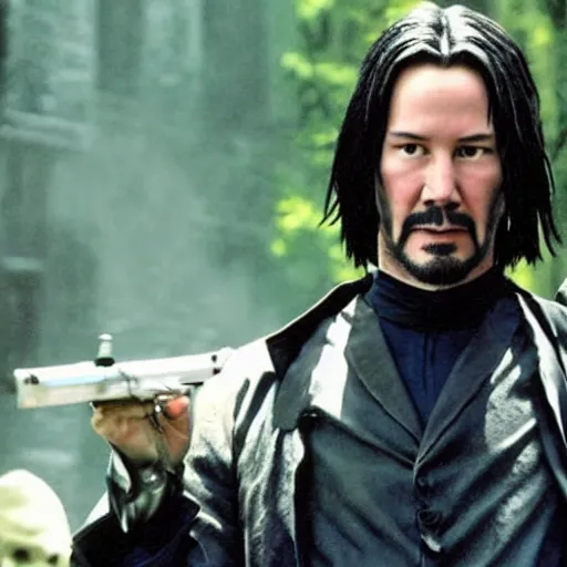 Prompt: Keanu Reeves as a Neo from the matrix in pirates of the caribbean