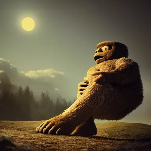 Image similar to the big foot , real , found, fake, photomanipulation , brown , octane render, high detailed, atomosphere , dusk