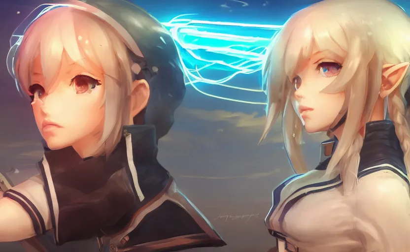 Prompt: character art, octane, concept art, stunning, realistic lightning, realistic ocean, from the azur lane videogame, matte, sharp focus, intricate, 150mm, illustration, trending on artstation, breath of the wild style, realistic human anatomy, simple design, female sailor uniforms, clean line art, more color contrast