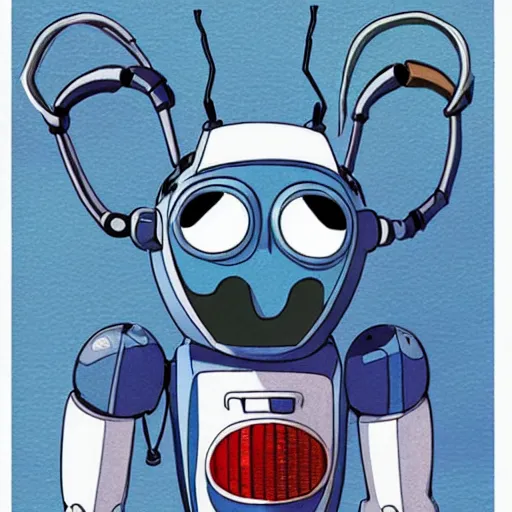 Image similar to Cute robot beetle, blue, cartoon by Studio Ghibli