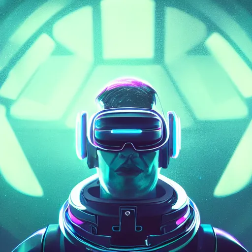 Prompt: cyberpunk concept cool cyborg bot, cinema 4 d, galaxy, ufo, space sci - fi, wearing vr goggles, illustration, portrait, pastel neon textured background night, trending on artstation, greg rutkowski, octane rendered, 1 2 k, detailed,