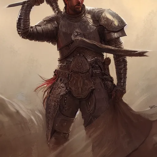 Image similar to portait of a knight adam sandler swinging his long sword, front game card, drark, marvel comics, dark, intricate, highly detailed, smooth, artstation, digital illustration by ruan jia and mandy jurgens and artgerm and wayne barlowe and greg rutkowski and zdislav beksinski