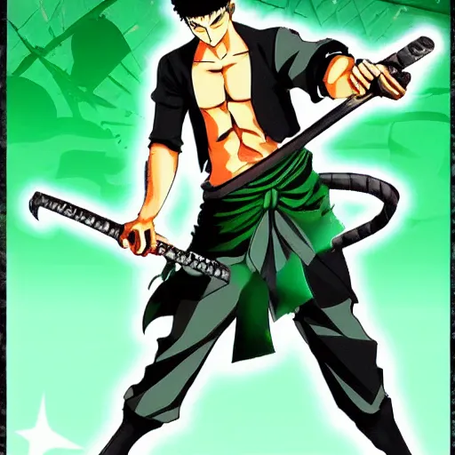 Image similar to roronoa zoro playing videogames, manga style