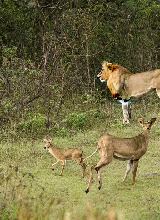 Image similar to lion following a deer in the jungle