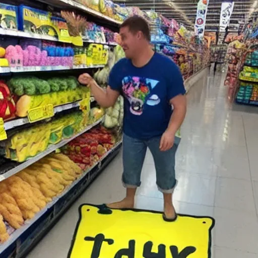 Image similar to spongebob shopping at walmart