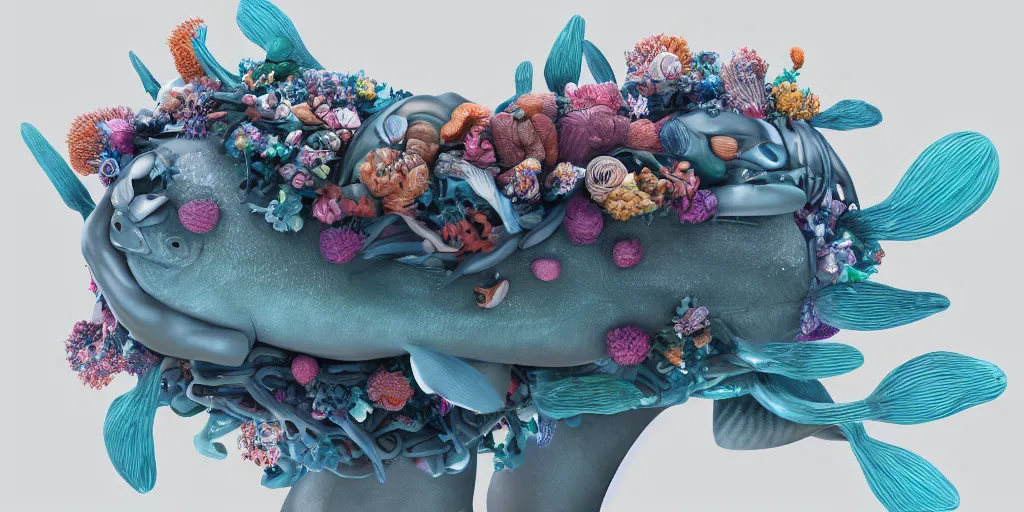 Image similar to a sculpture of ocean fish intertwined, a lovely cornucopia of flowers and human body parts, body parts, highly detailed, octane render, cinematic ， - h 7 6 8