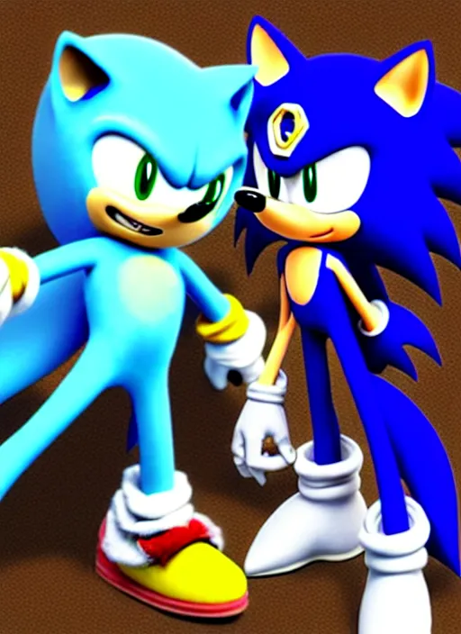 Image similar to sonic the hedgehog and jotaro kujo from jojo's bizarre adventure hanging out, photorealistic